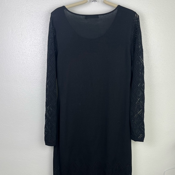 Peruvian Connection Black Cotton Bamboo Argyle Open Knit 3/4 Sleeve Midi Dress - Picture 4 of 9